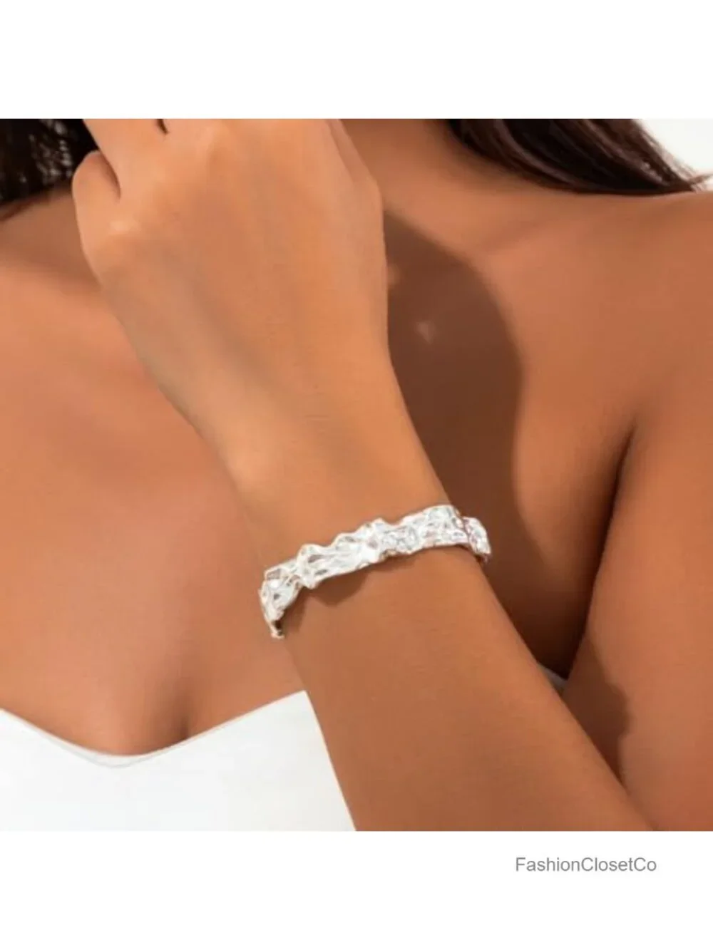 12mm Chunky Cuff Bracelet Alloy Hammered Adjustable Bangle Punk